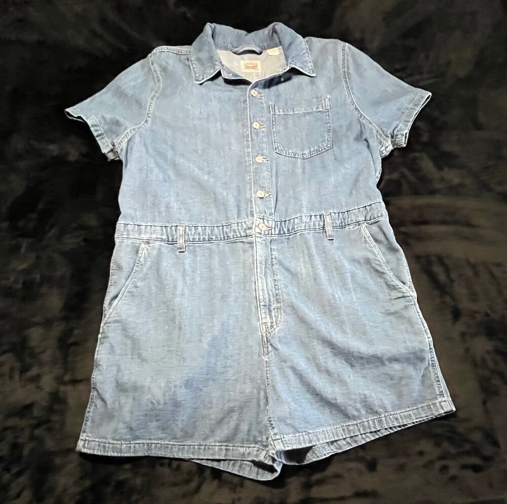 Levi's Women's Denim Romper XXL Light Wash Button Front Short Sleeve 100% Cotton
